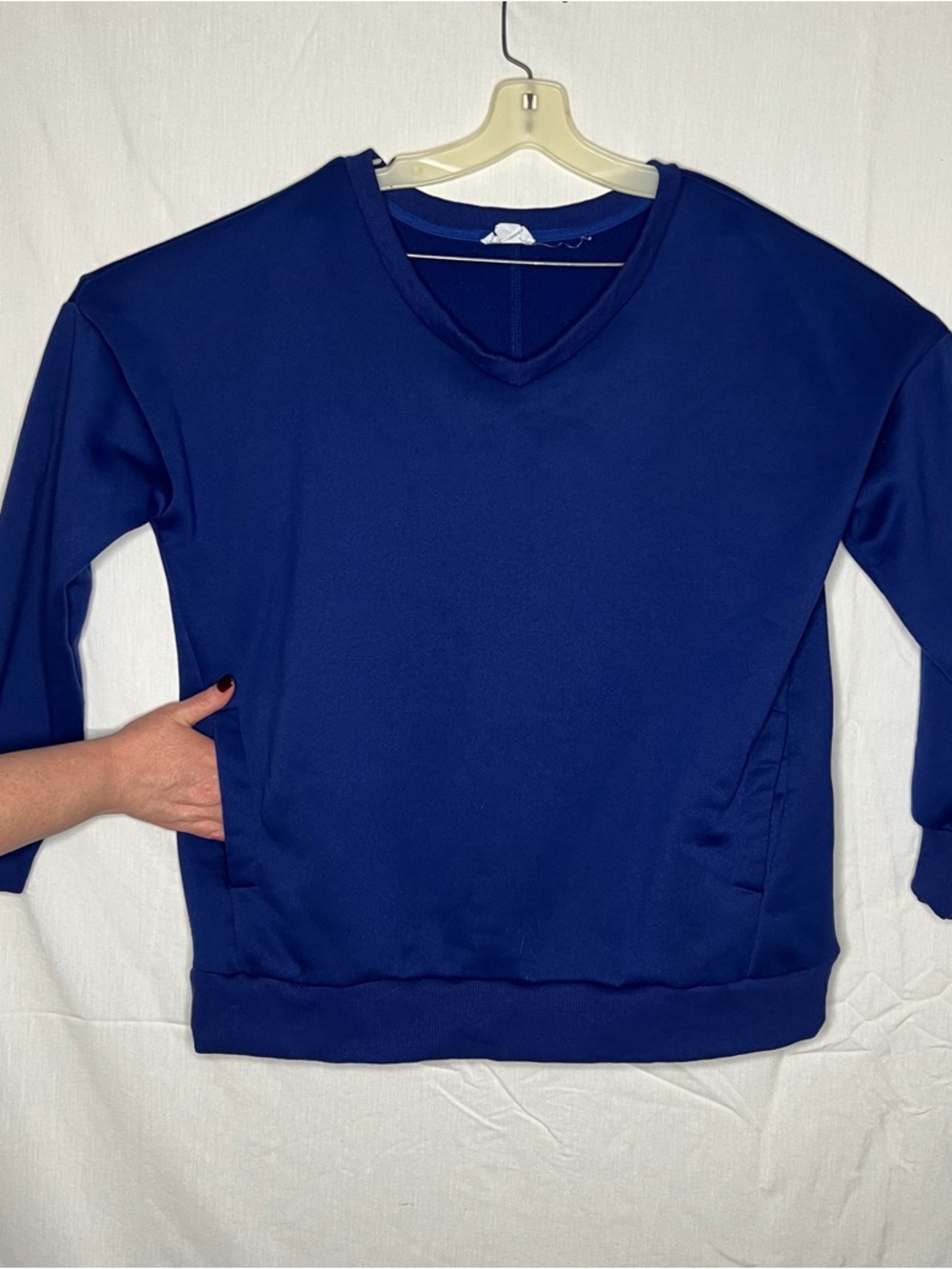 Royal Blue V-Neck Sweatshirt Pullover | Soft Fleece | Size XL (Fits L/XL)